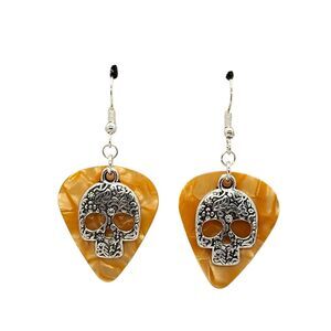 Sugar Skull Charm Guitar Pick Earrings - Choose Color - Handmade in USA